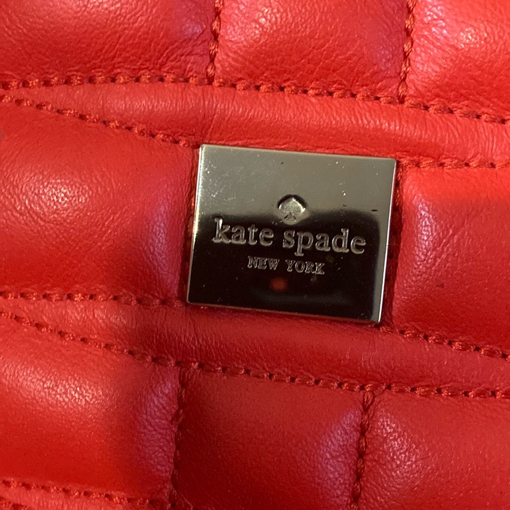Kate Spade Ruby Red Orange chain Detail Bubble Quilted Leather hand Bag - Picture 12 of 17